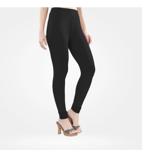 Women's Cotton Blended Solid Churidar leggings (Black)