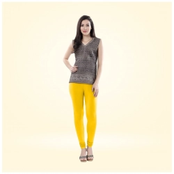 Women's Cotton Blended Solid Churidar leggings (Yellow)