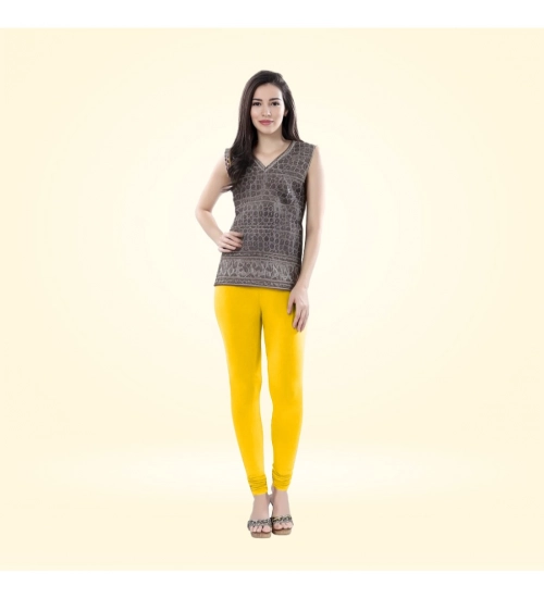 Women's Cotton Blended Solid Churidar leggings (Yellow)