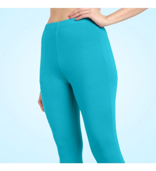 Women's Cotton Blended Solid Ankle legging (Turquoise Blue)