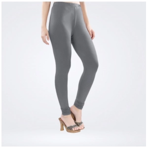 Generic Women's Cotton Blended Solid Churidar leggings (Silver Gray)