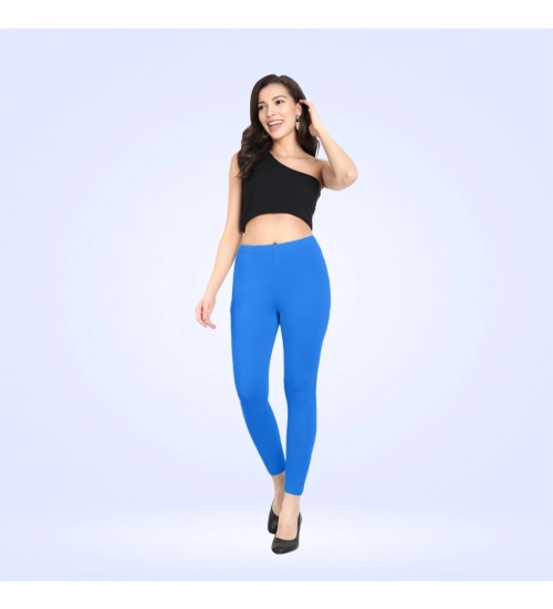 Women's Cotton Blended Solid Ankle legging (Blue)