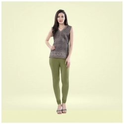 Women's Cotton Blended Solid Churidar leggings (Olive Green)