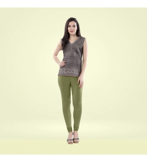 Women's Cotton Blended Solid Churidar leggings (Olive Green)