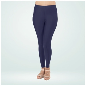 Generic Women's Cotton Blended Solid Shimmer Ankle leggings (Navy Blue)