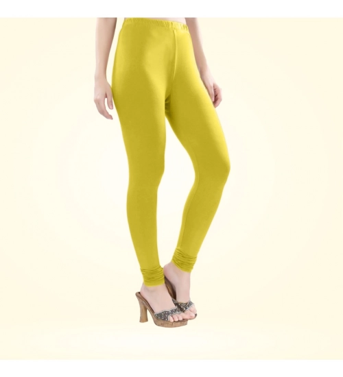 Women's Cotton Blended Solid Churidar leggings (Lemon Yellow)