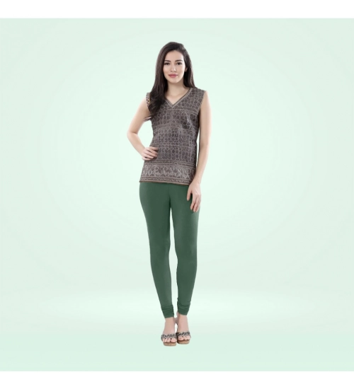 Women's Cotton Blended Solid Churidar leggings (Bottle Green)