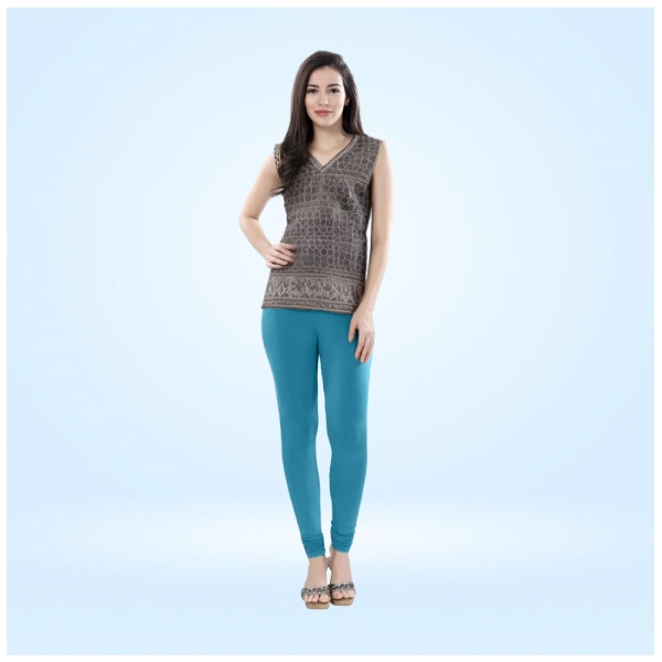 Dropship Women's Cotton Blended Solid Churidar leggings (Blue)