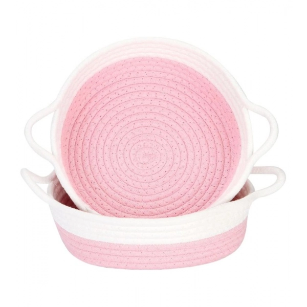 Dropship Cotton White Basket 2 Pcs Storage Basket For Clothes (Pink)