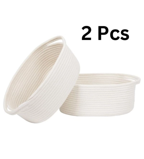 Cotton Pcs Oval Basket  Storage Basket For Clothes (White)