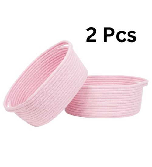 Cotton 2 Pcs Oval Basket  Storage Basket For Clothes (Pink)