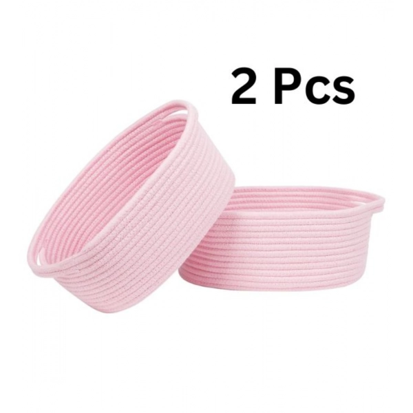 Dropship Cotton 2 Pcs Oval Basket  Storage Basket For Clothes (Pink)