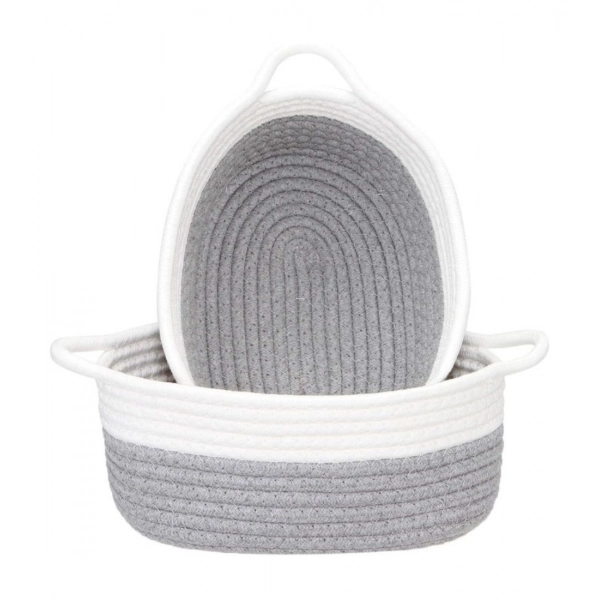 Dropship Cotton Grey White 2 Pcs Storage Basket For Clothes (Grey)