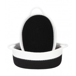 Cotton Black White 2 Pcs Storage Basket For Clothes (Black)