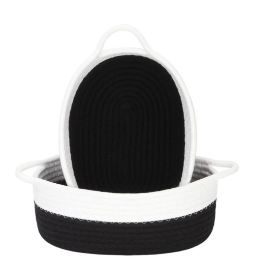 Cotton Black White 2 Pcs Storage Basket For Clothes (Black)