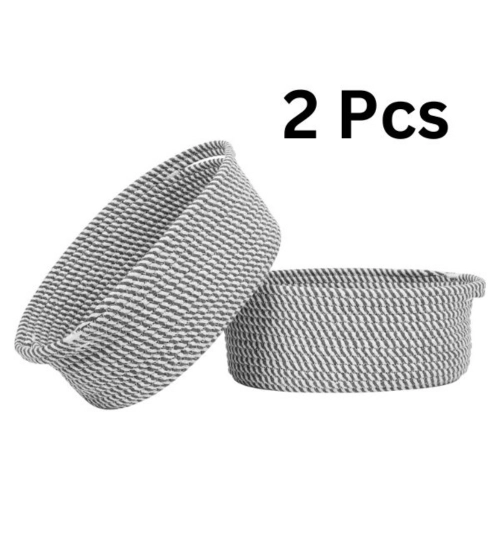 Cotton 2 Pcs Oval Basket  Storage Basket For Clothes (Grey)
