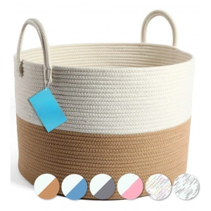 Generic Cotton Laundry Basket Pack of 1 Storage Basket For Clothes (Beige)