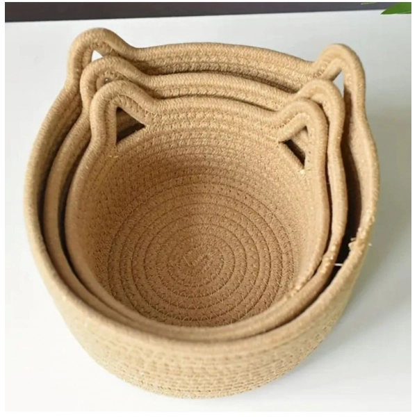 Dropship Cotton Cat Basket Pack of 3 Storage Basket For Clothes (Brown)