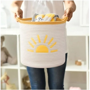 Generic Cotton Sun Basket Pack of 1 Storage Basket For Clothes (White)