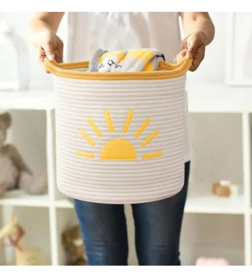Cotton Sun Basket Pack of 1 Storage Basket For Clothes (White)
