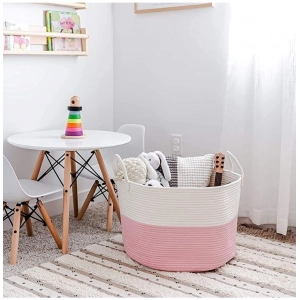 Generic Cotton Laundry Basket Pack of 1 Storage Basket For Clothes (Pink)