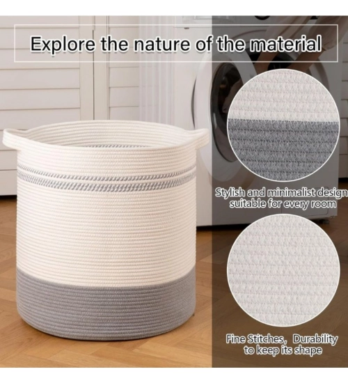 Cotton Basket Pack of 1 Storage Basket For Clothes (Grey)