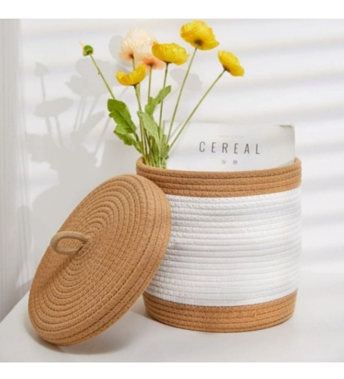 Cotton Basket Pack of 1 Storage Basket For Clothes (White)