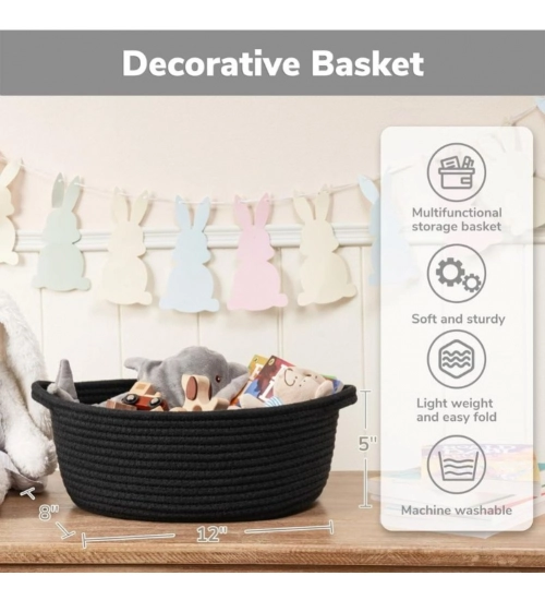 Cotton Baby Gift Basket Pack of 1 Storage Basket For Clothes (Black)