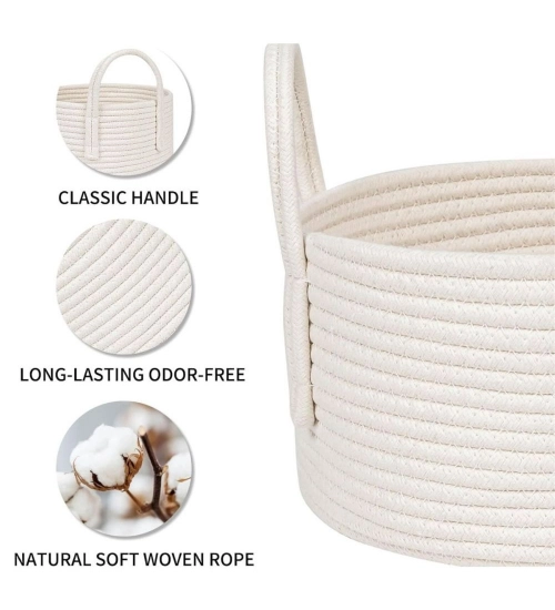 Cotton Basket Inch Pack of 1 Storage Basket For Clothes (White)