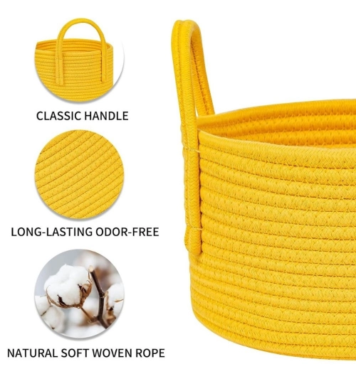 Cotton Basket Inch Pack of 1 Storage Basket For Clothes (Yellow)