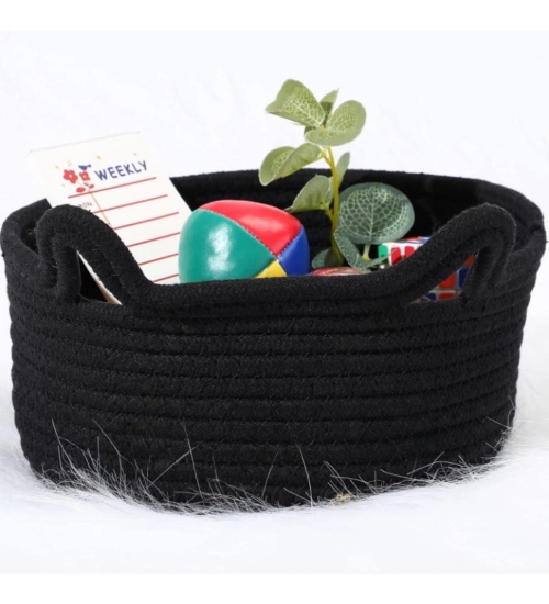 Cotton Cat Basket Inch Pack of 1 Storage Basket For Clothes (Black)