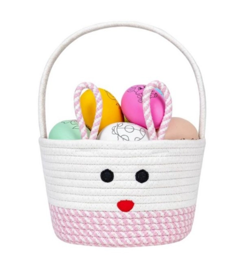 Cotton Mix Toy Bucket Pack of 1 Storage Basket For Clothes (Pink)