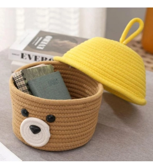 Cotton Box Yellow Lid Inch Pack of 1 Storage Basket For Clothes (Beige)