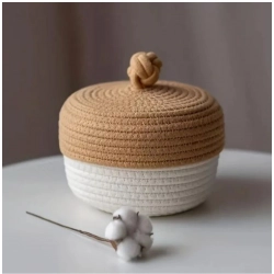 Cotton Box Beige lid Pack of 1 Storage Basket For Clothes (White)