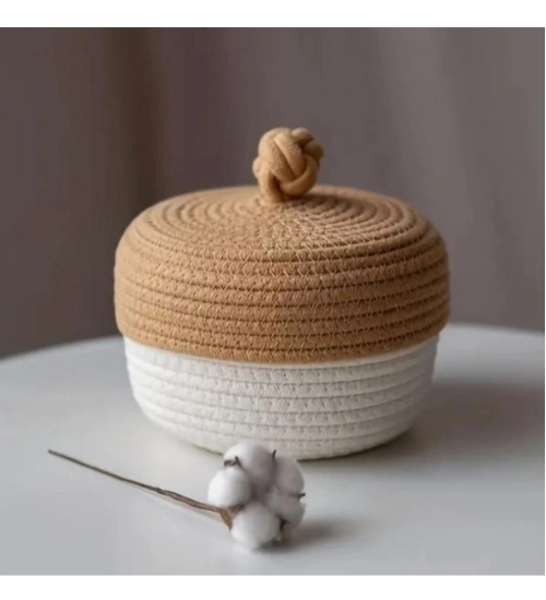 Cotton Box Beige lid Pack of 1 Storage Basket For Clothes (White)