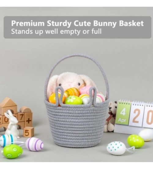 Cotton Toy Bucket Pack of 1 Storage Basket For Clothes (Grey)