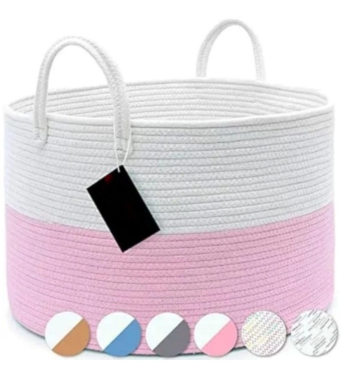 Cotton Laundry Basket Pack of 1 Storage Basket For Clothes (Pink)