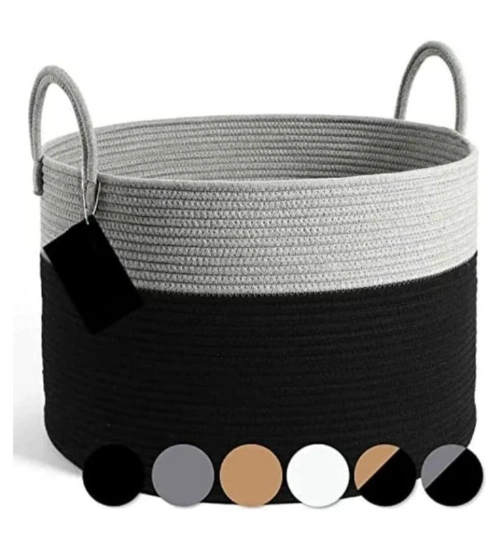 Cotton Laundry Basket Pack of 1 Storage Basket For Clothes (Grey)