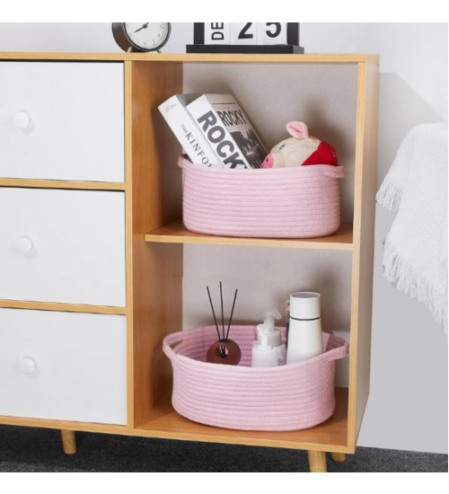 Cotton 2 Pcs Oval Basket  Storage Basket For Clothes (Pink)
