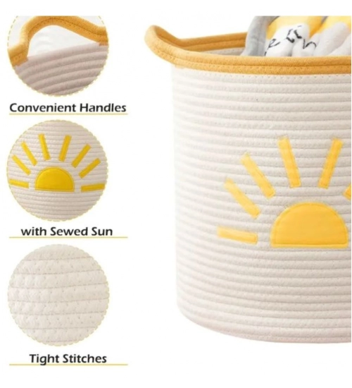Cotton Sun Basket Pack of 1 Storage Basket For Clothes (White)