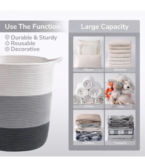 Cotton Laundry Basket Pack of 1 Storage Basket For Clothes (Multicolor)