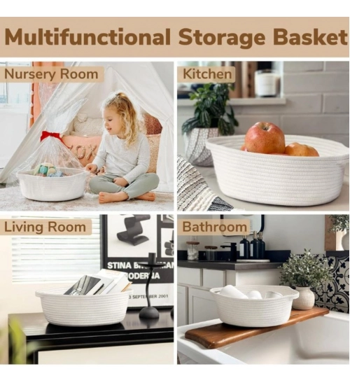 Cotton Gift Basket Pack of 1 Storage Basket For Clothes (White)