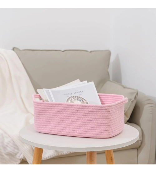 Cotton Basket Pack of 1 Storage Basket For Clothes (Pink)