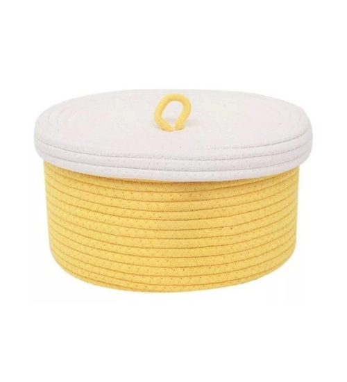 Cotton Box White Lid Inch Pack of 1 Storage Basket For Clothes (Yellow)