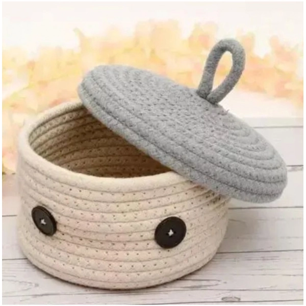 Dropship Cotton Box Grey Lid Inch Pack of 1 Storage Basket For Clothes (White)