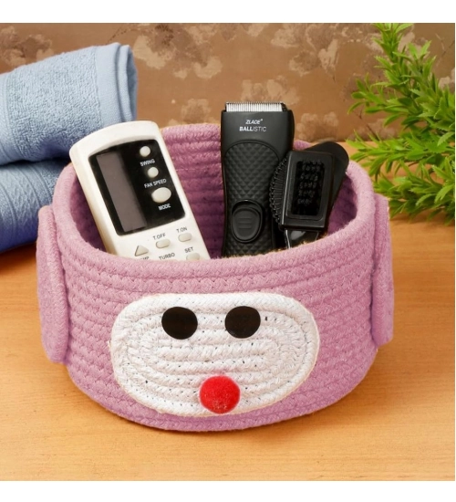 Cotton Pen Holder Pack of 1 Storage Basket For Clothes (Pink)