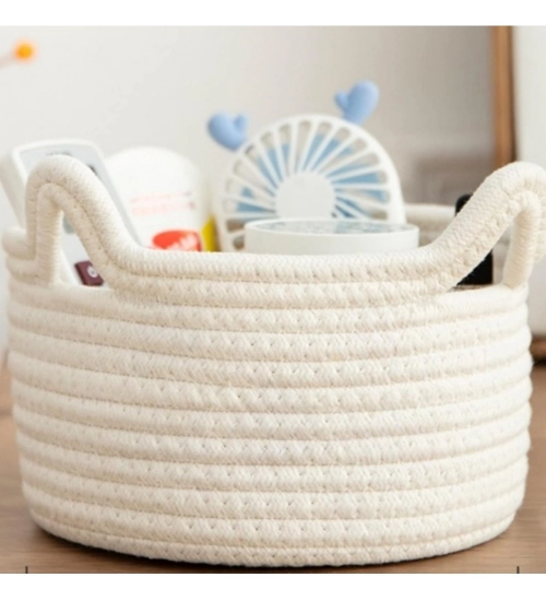 Cotton Cat Basket Inch Pack of 1 Storage Basket For Clothes (White)