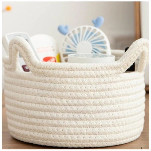 Dropship Cotton Cat Basket Inch Pack of 1 Storage Basket For Clothes (White)