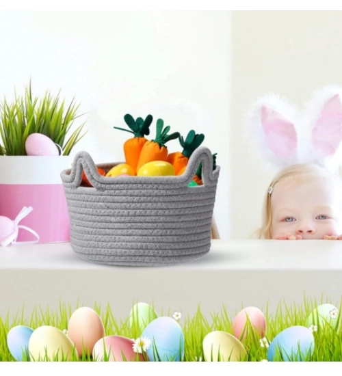 Cotton Cat Basket Inch Pack of 1 Storage Basket For Clothes (Grey)