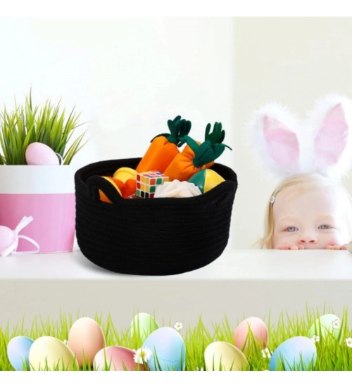 Cotton Cat Basket Inch Pack of 1 Storage Basket For Clothes (Black)